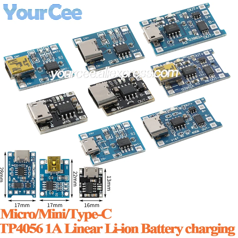 20pcs/1pc TP4056 1A Linear Lithium Li-ion Cell Battery Charger Charging Board Module Protection Mini Micro Type-C USB