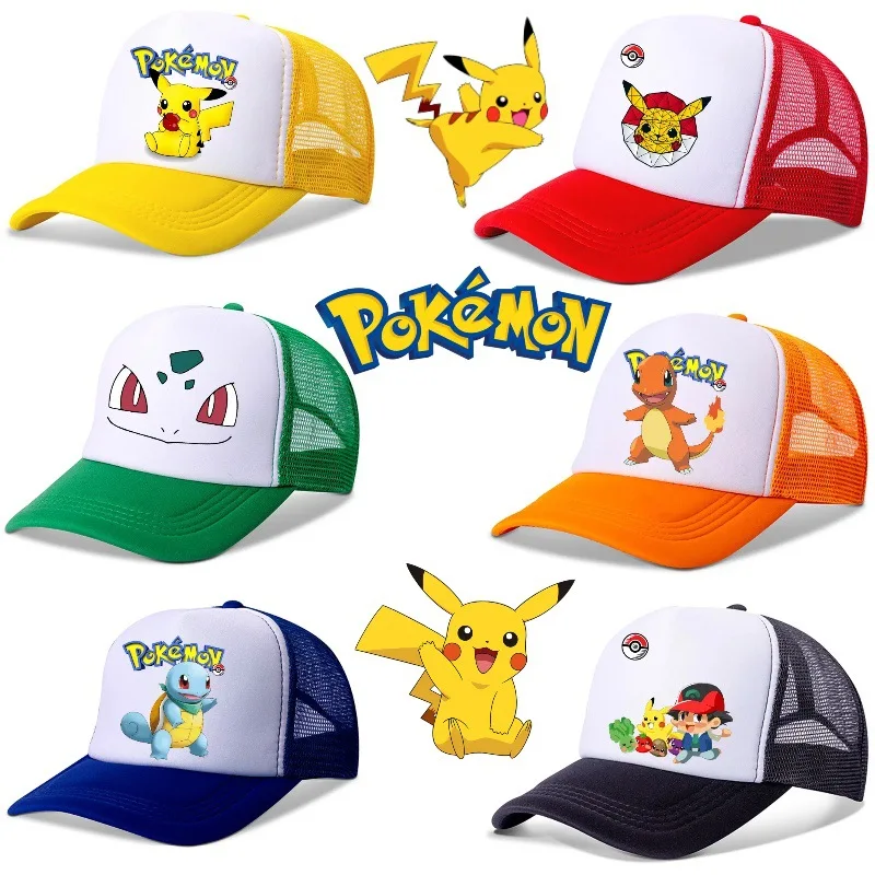 

Pokemon Pikachu Charmander Eevee Cartoon Baseball Hat Mesh Breathable Dome Hat Hip Hop Sports Hat