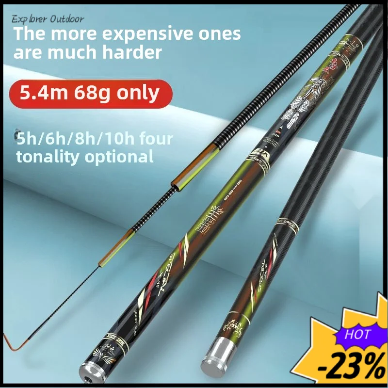 Carbon Fiber Fishing Rod Ultra-Light Heavy-Duty 19-Tone Action Hand Pole Big Carp Catfish Lake River Fishing with Non-Slip G