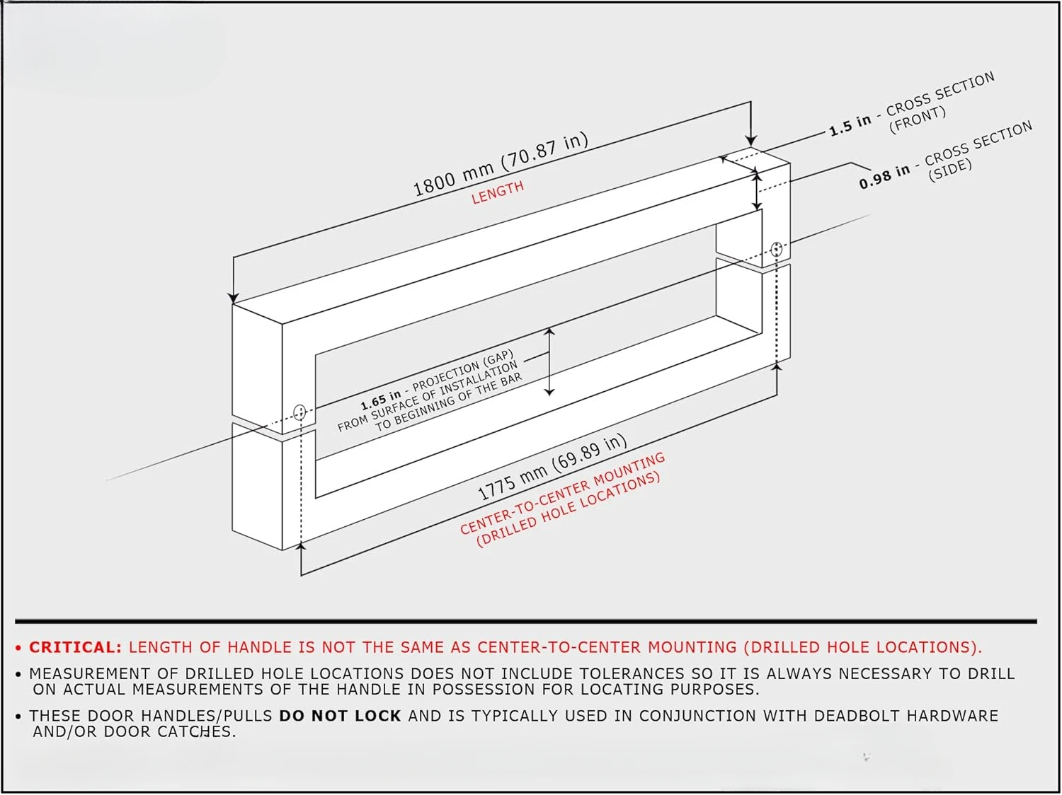 71 Inch Square Rectangle Flat Bar, Stainless Steel Contemporary Entry Door Handle Bar