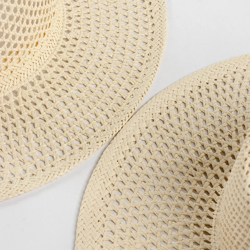 USPOP New Spring Summer Fashion Casual Hand-woven Hollow Wide Brim Straw Hat Breathable Beach Hat Straw Jazz Fedoras