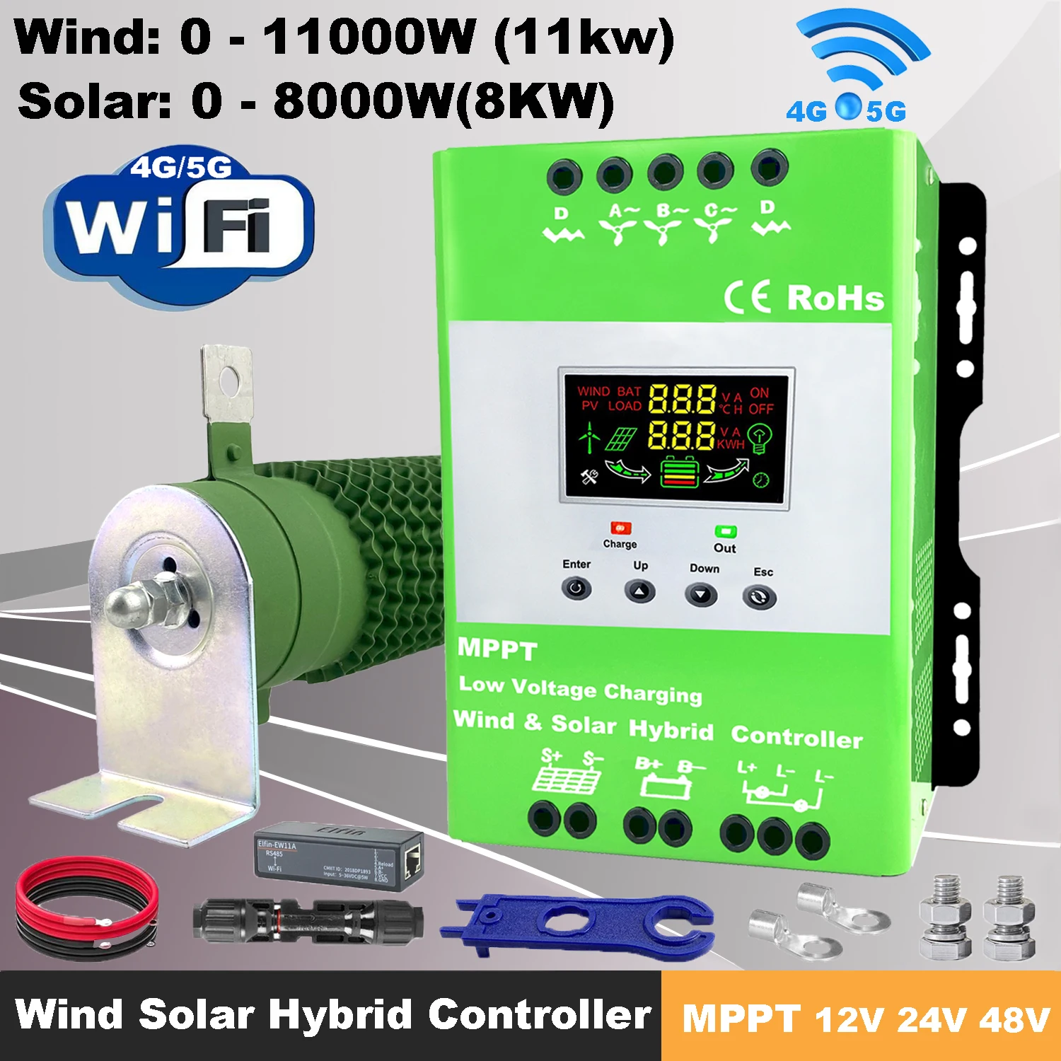 3000W MPPT Hybrid Solar Wind Charge Controller 12V 24V 48V PV Wind Turbine WIFI Regulator For Lifepo4 Lithium Lead Acid Battery