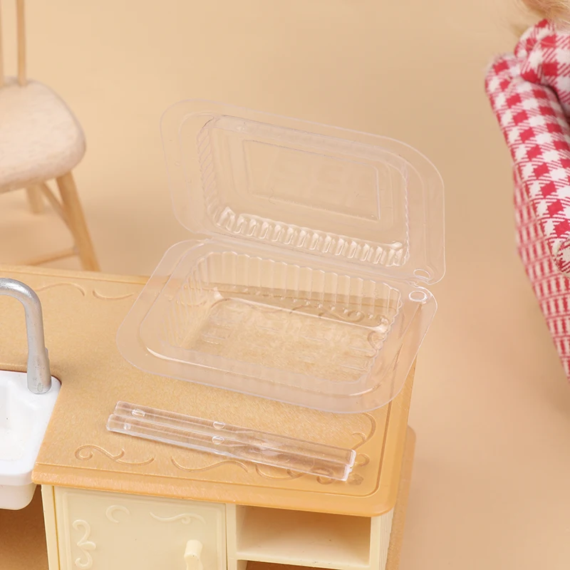 1/12 Dollhouse Clear Disposable Chopsticks Lunch Box Set Dollhouse Mini Tableware Accessories Dolls House Kitchen Decoration