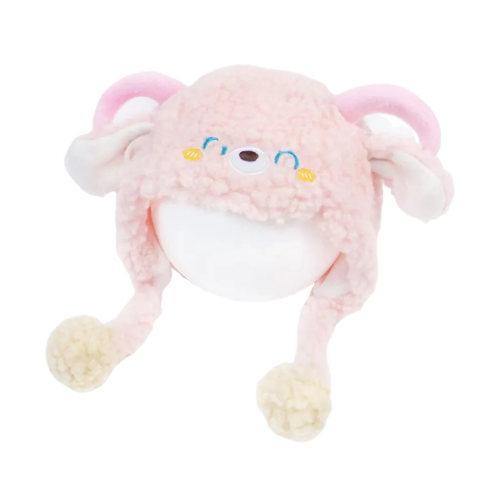 

Шапки-бини с рисунком ягненка, кавайная утолщенная детская шапка с защитой ушей, дизайн с ремешком, сохраняющая тепло, зимняя теплая шапка для мальчиков и девочек