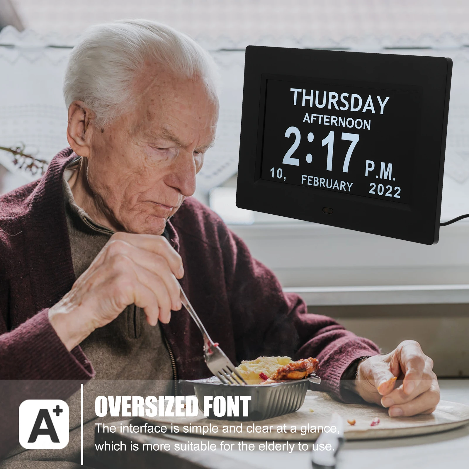 

7 Inch Electronic Photo Frame Alarm Clock Large Date Time Display Calendar For Elderly Wall Mountable Digital Clock Home Office