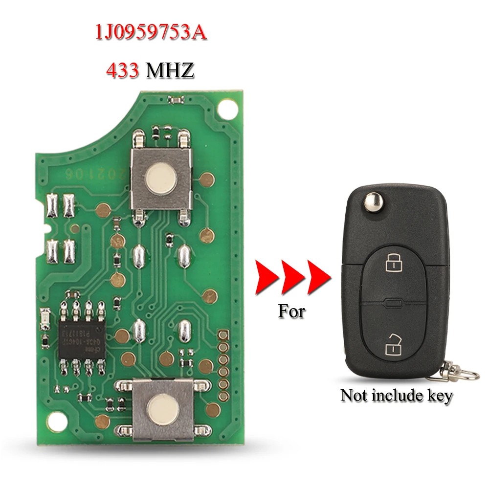 jingyuqin 1J0959753A Folding Remote Smart Car Key Circuit Board For Volkswagen VW Golf Passat MK4 2Buttons 434MHZ