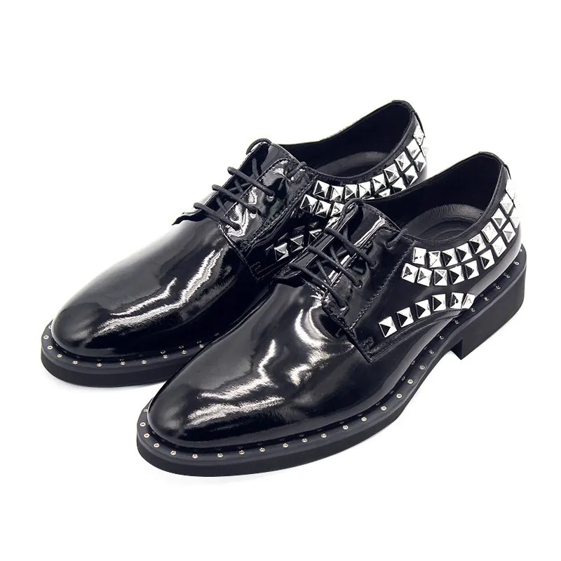 JINIWU 2026 Studded Derby Leather Shoes for Men, Handmade Lace Up Trendy Fashion Cow Leather Footwear