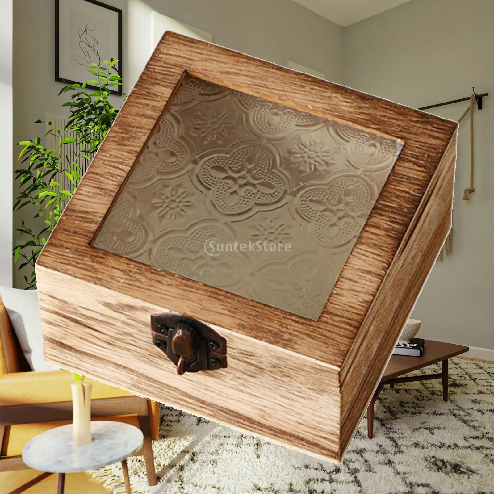 Caja de madera con tapa de cristal, elegante caja de almacenamiento, organizador de joyas, caja de regalo resistente, DIY para cosméticos, decoración, accesorios para el hogar