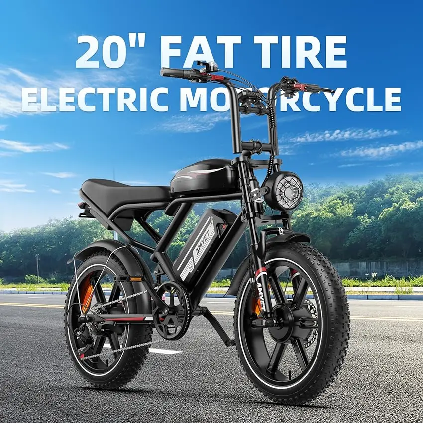 AMYET S6 Electric Bike for Adults Dual Moter Peak 3000W,52V 50AH Removable Dual Battery,140 Miles,32MPH Electric Motorcycle Bike