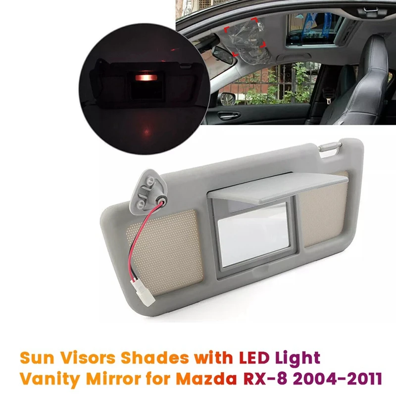 Left Front Sun Visors Shades With LED Light FE88-69-320B-77 For Mazda RX-8 04-11 LHD Sun Shade Vanity Mirror FE8869320B