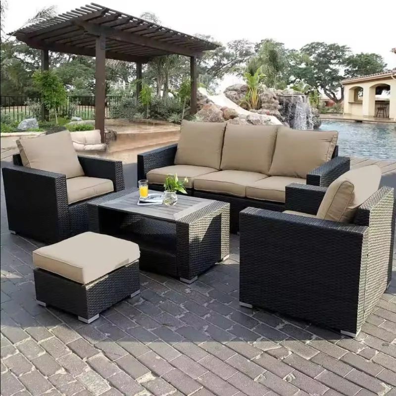 

Hotel villa garden outdoor rattan ottoman chair storage chair waterproof sunscreen outdoor furniture