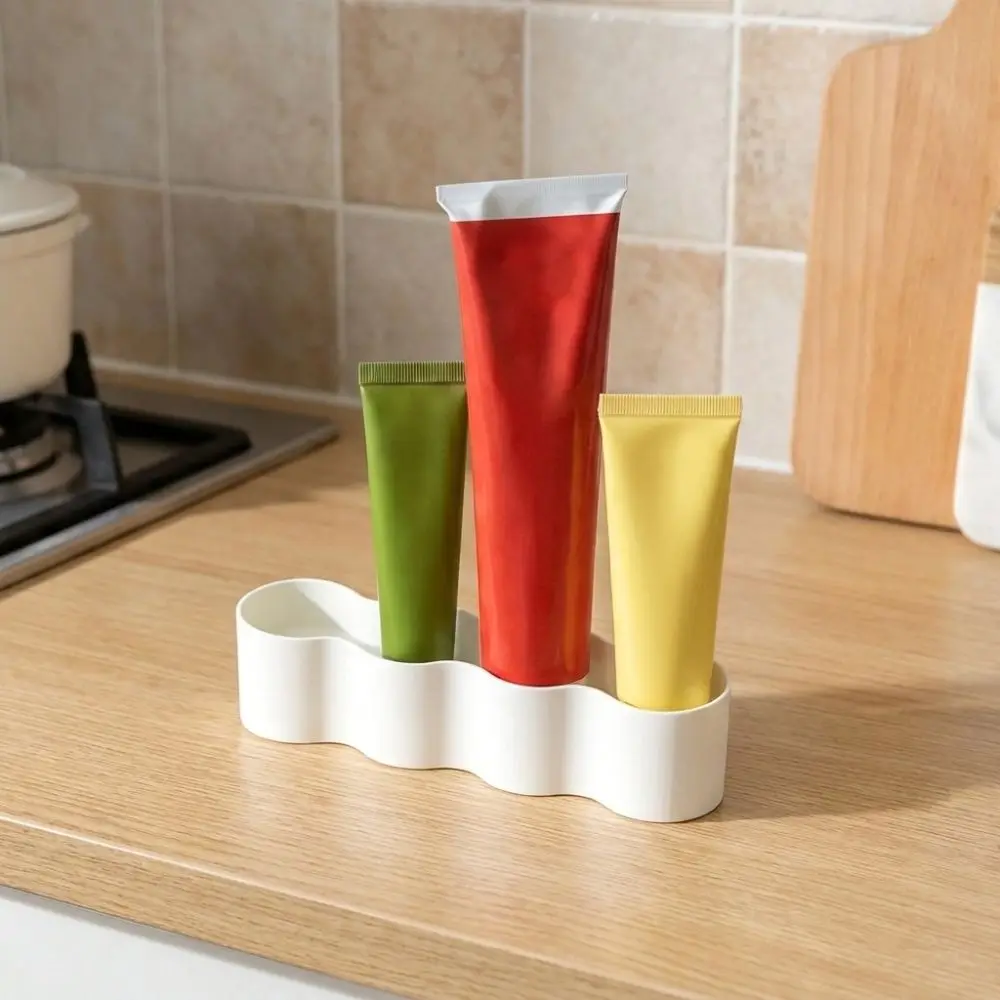 4 Slots Sauce Tube Storage Holder Wave Shaped Plastic Condiment Tube Rack 3D Printing Prevent Sauce Tipping