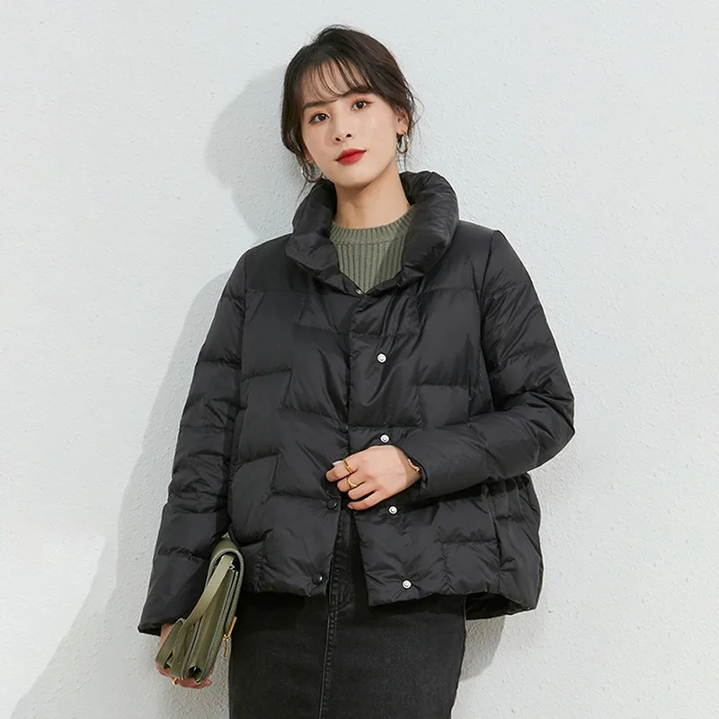 Winter Women's Light Down Coat Korean Fashion Luxury Stand-up Collar Windproof Warm Loose White Duck Down Short Tops Down Jacket