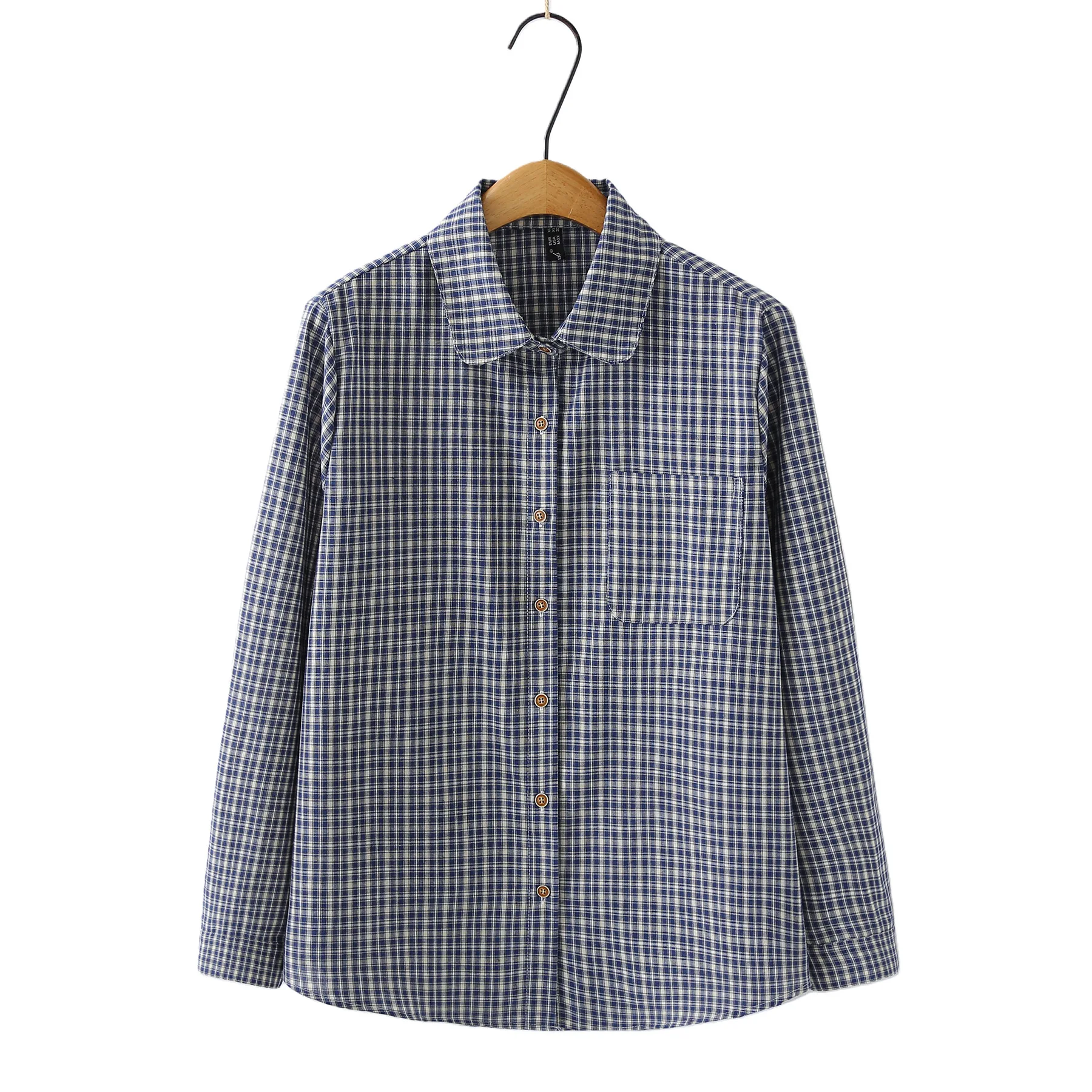 

Женская одежда больших размеров XXXXL: модная клетчатая рубашка с длинным рукавом и воротником Питер Пэн из чистого хлопка, весна 2026, модель 2603