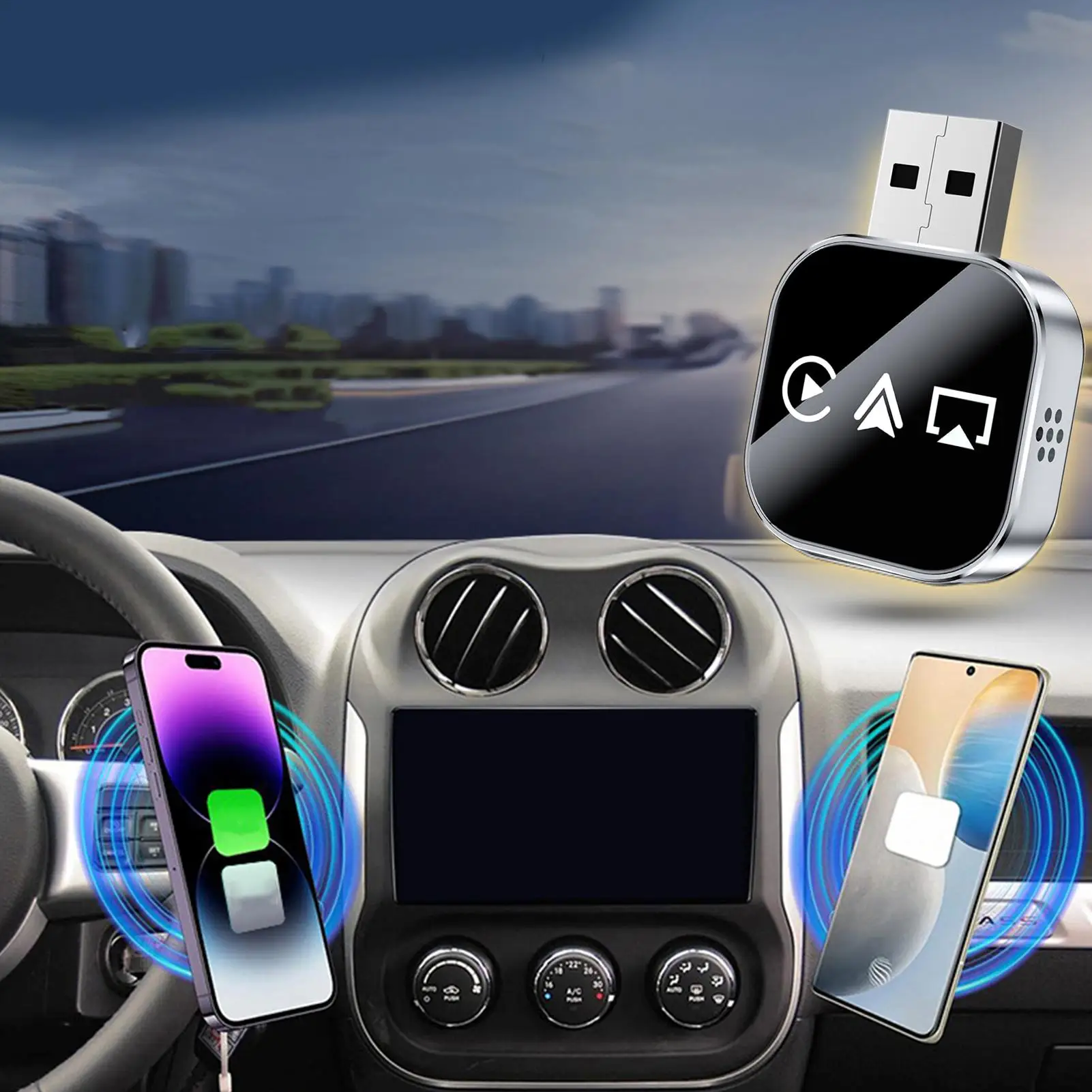 Car Display Video Adapter Plug and Play Converter Wireless Mirror Phone to Car Screen for Daily Commuting Long Distance Travel
