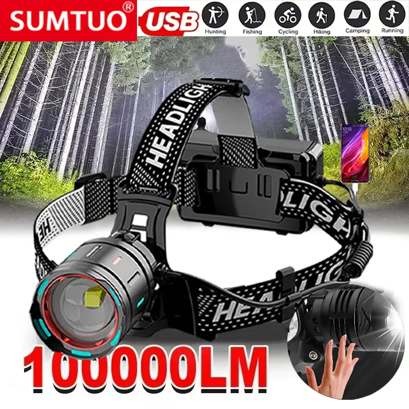 

Upgrade 1000000LM Powerful 800W LED Headlamp Rechargeable Head Flashlight Digitals Display Headlamp Fishing Camping Head Lantern