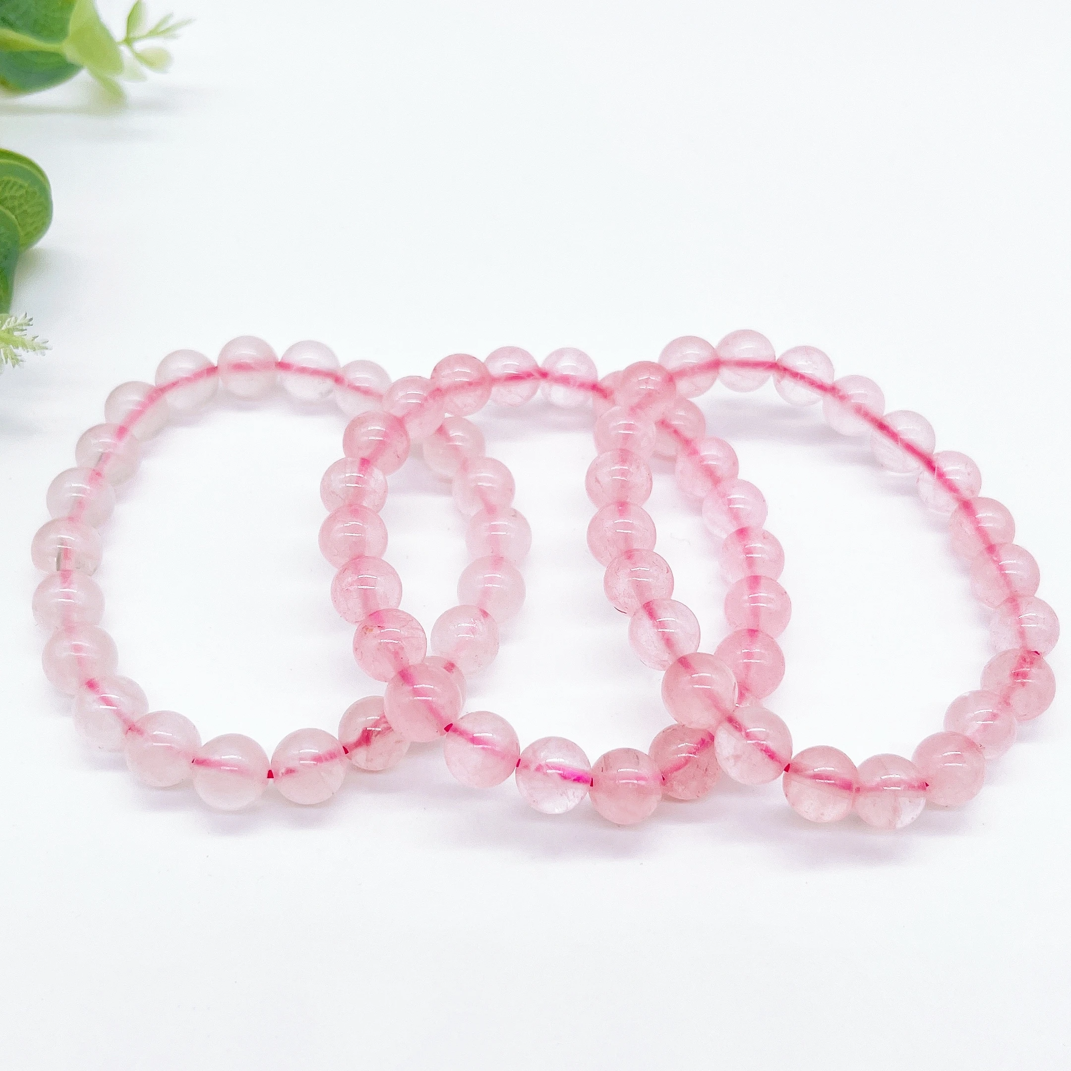 

Natural Rose Quartz Powder Crystal Pink Stone Streche Bracelet Elastic Cord Pulserase Jewelry Round Beads Lovers Home Decor Gift