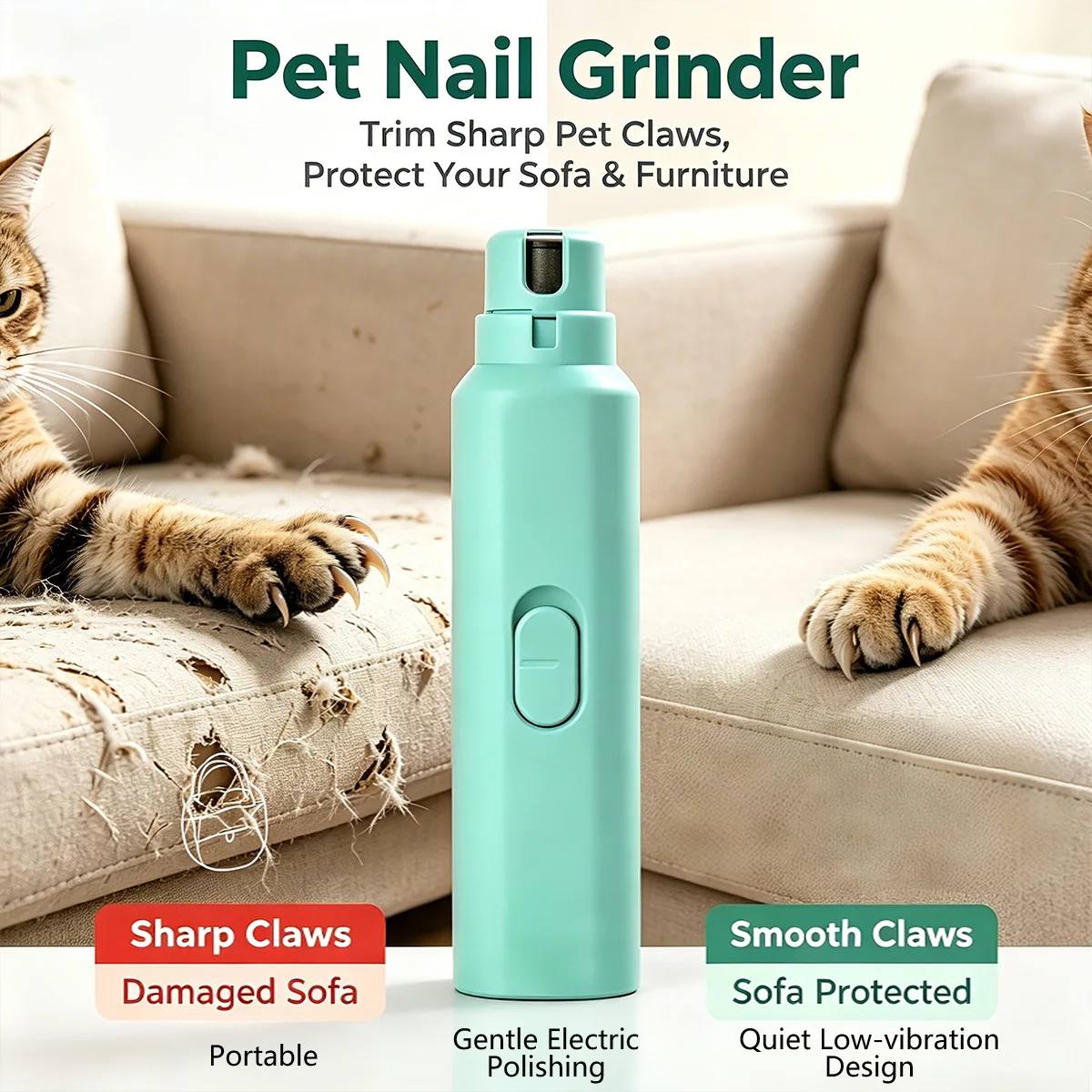 Electric Pet Nail Grinder Dogs Claw Care Pets Battery Model Nail Trimmer 2-Speed Grinder for Small Medium Large Dogs Cats Pets