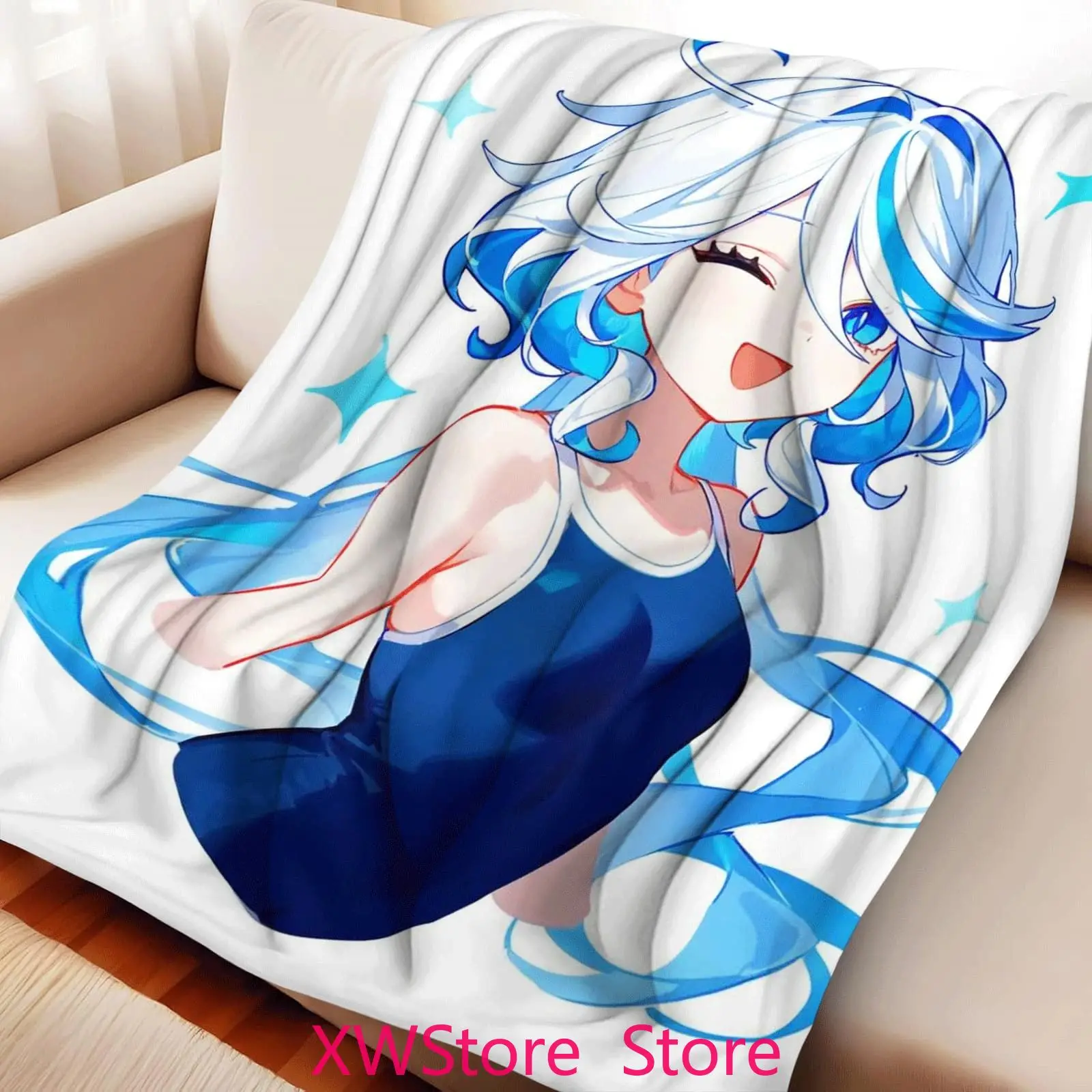 

Kawaii Anime Genshin Impact Furina Girl Flannel Blanket Soft Anime Character Blanket Mantas Para Sofa Decorativa