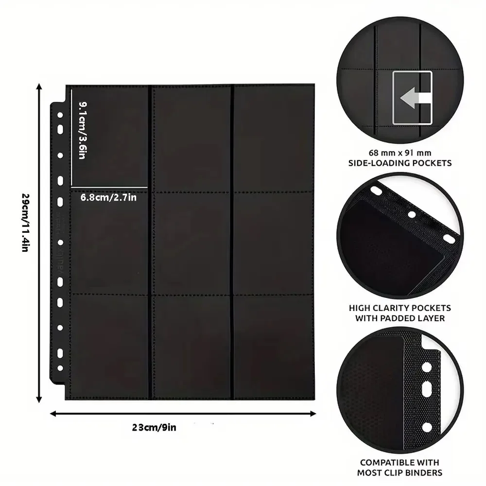 10Pack Black 9-Pocket A4 Trading Card Binder Pages Storage Wallet - Double-Sided Side-Loading Pockets for 180 Game Card。 - view 2
