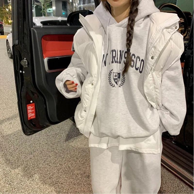 ชุดเซ็ต 2 ชิ้น เสื้อฮู้ดดี้ผ้าฝ้ายทรงหลวมสบายสไตล์ลำลอง พร้อมกางเกงขายาว สปอร์ต สตรีทแวร์ สำหรับผู้หญิง เหมาะสำหรับหลากหลายโอกาส