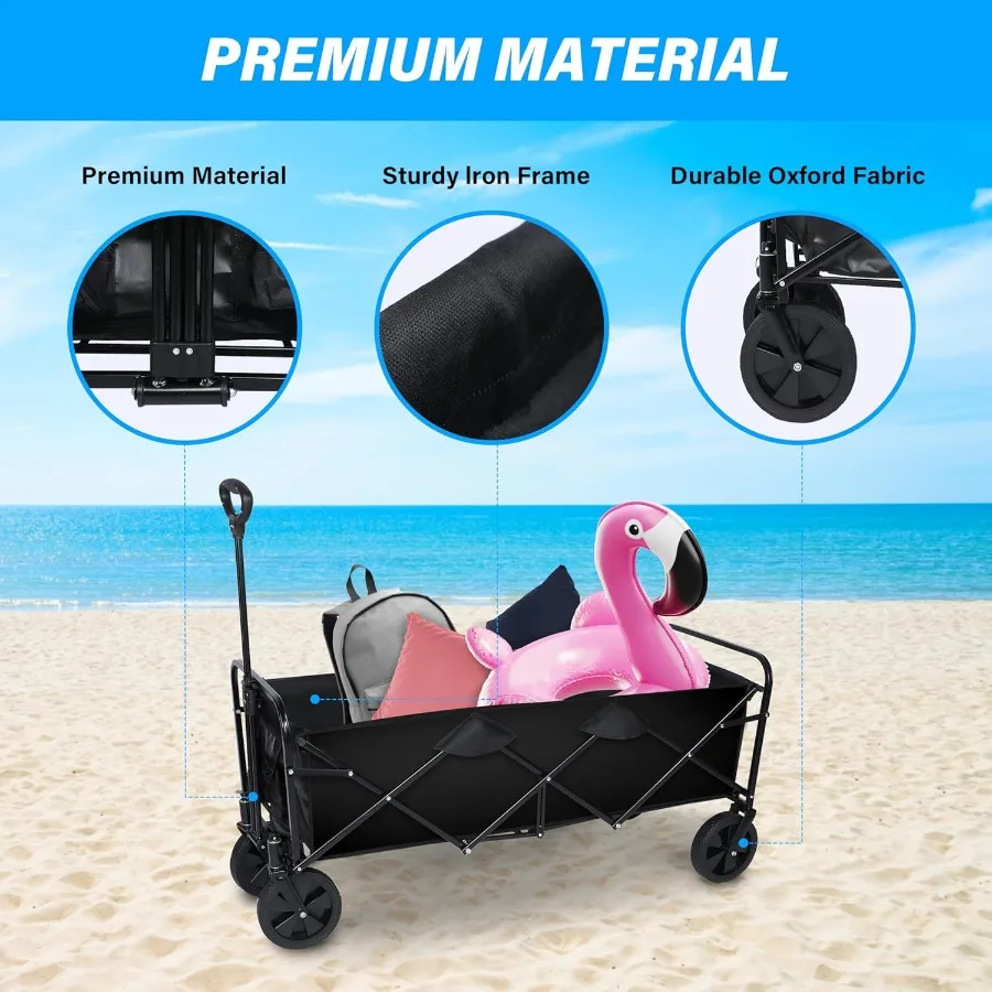 عربة يدوية محمولة قابلة للطي شديدة التحمل مع مظلة قابلة للإزالة بعجلات مقاس 8 بوصات ومقابض قابلة للتعديل وقماش مزدوج لنزهة التسوق