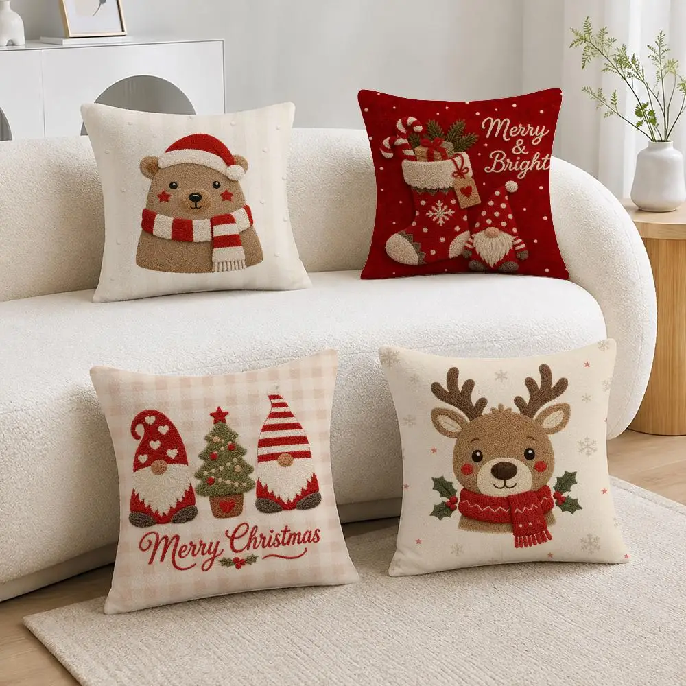 adorable Christmas Beer Cushion Cover Soft Short Plush Throw Pillowcase Sofa Bedroom Home Decor Holiday Gift