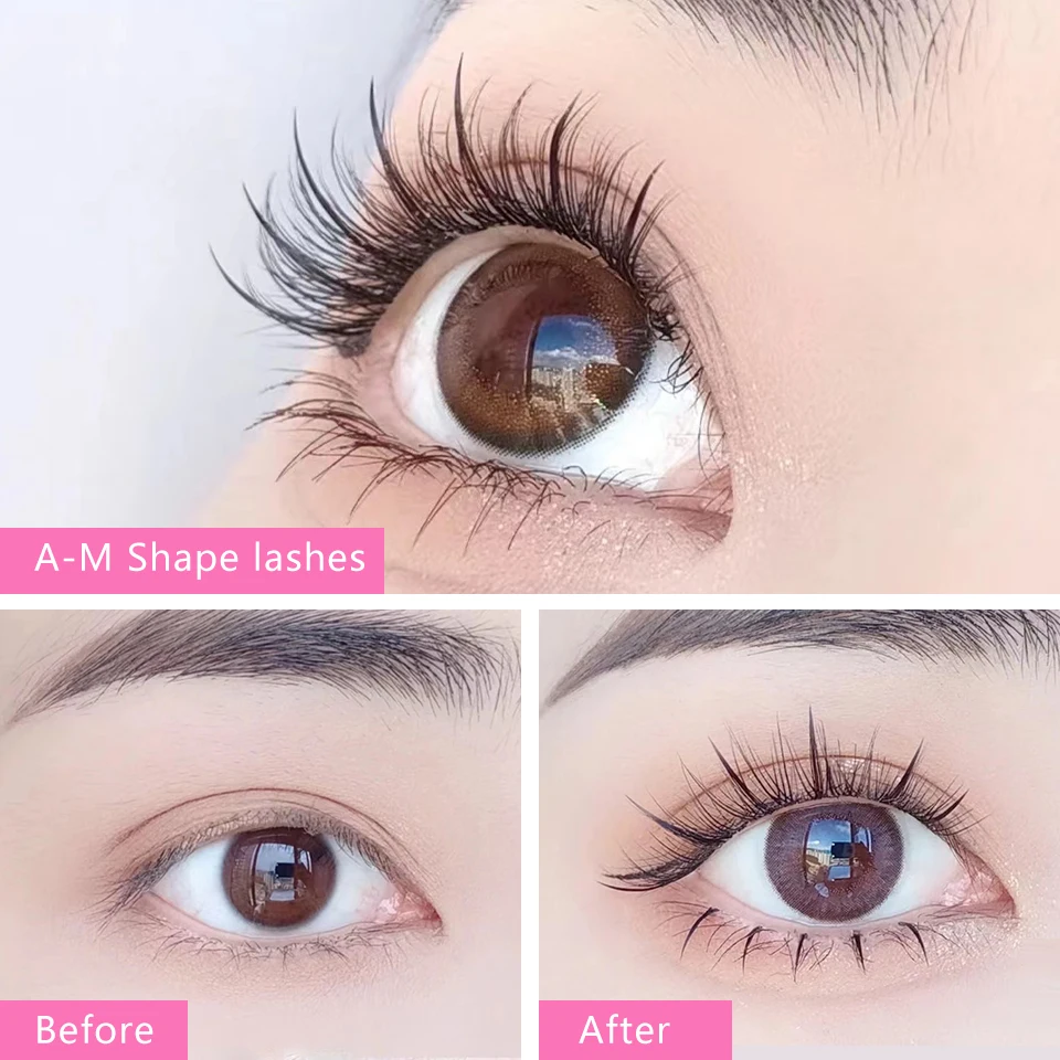 THINKSHOW A/M Shape Fish Tail Cluster Eyelashes Extension Fans Spikes Lash Natural Fluffy False Eyelashes DIY Eye Makeup Lashes