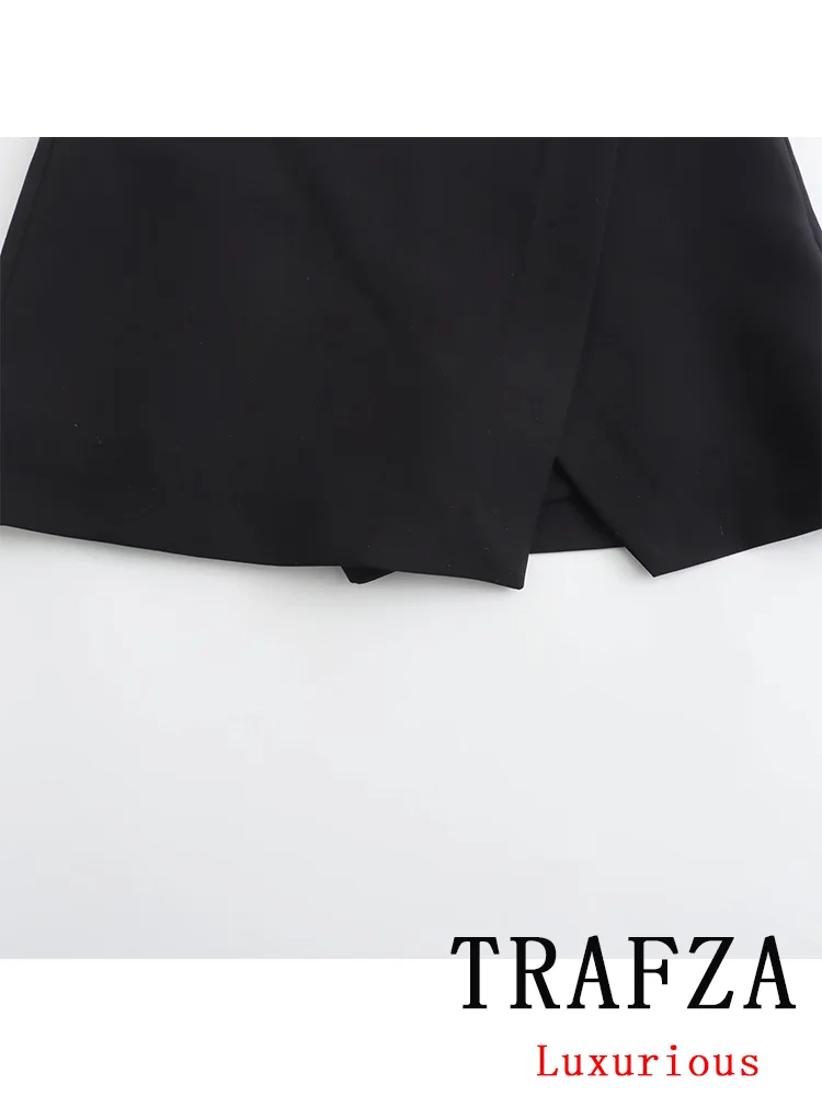 TRAFZA Vintage Casual Chic Women Skirt Solid Asymmetry Short Slim Straight Skirt Fashion 2024 Spring Streetwear Mini Skirt