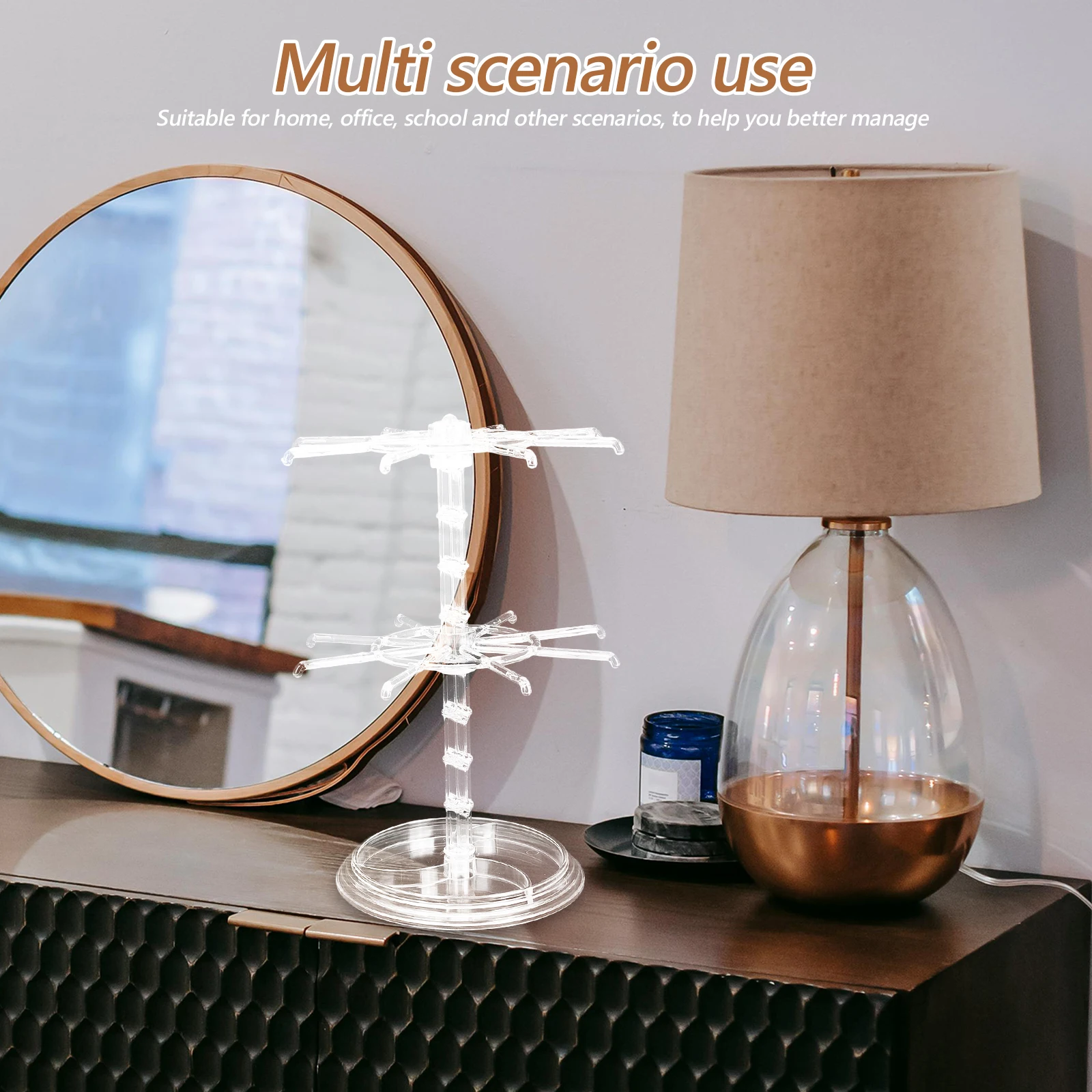 

Multifunctional 3D Rotating Keychain Display Rack Hanging Storage Organizer for Hair Ties Accessories Durable Desktop Holder