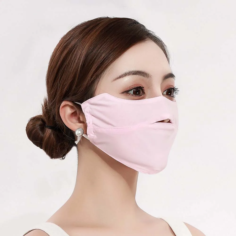 UV Sun Protection Women Ice Silk Mask Face Scarf Mask Open for Breathability Summer Face Cover Sunscreen Veil Face Shield