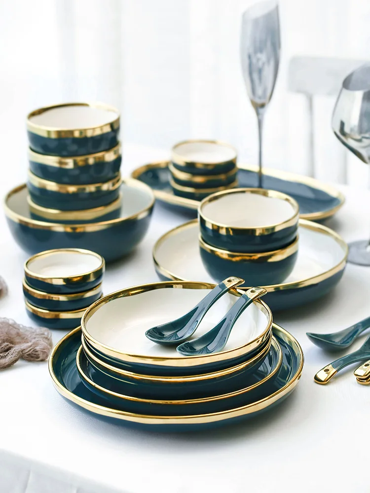 

ins Phnom Penh Ceramic Tableware Household Bowl Plate Combination European Style Simple Steak Plate Rice Bowl