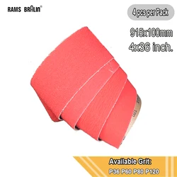 4 pieces 4x36 in. XK850X Ceramic Abrasive Sanding Belts 915x100mm for Hard Metal Heavy Grinding