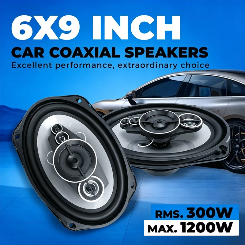 Alto-falantes Coaxiais Automotivos de 6x9 polegadas, 5 Vias, Full Range, 1200W de Pico, 30W RMS, 4 Ohms, para Caminhões e Veículos, Sistema de Áudio Estéreo com Subwoofer e Grade
