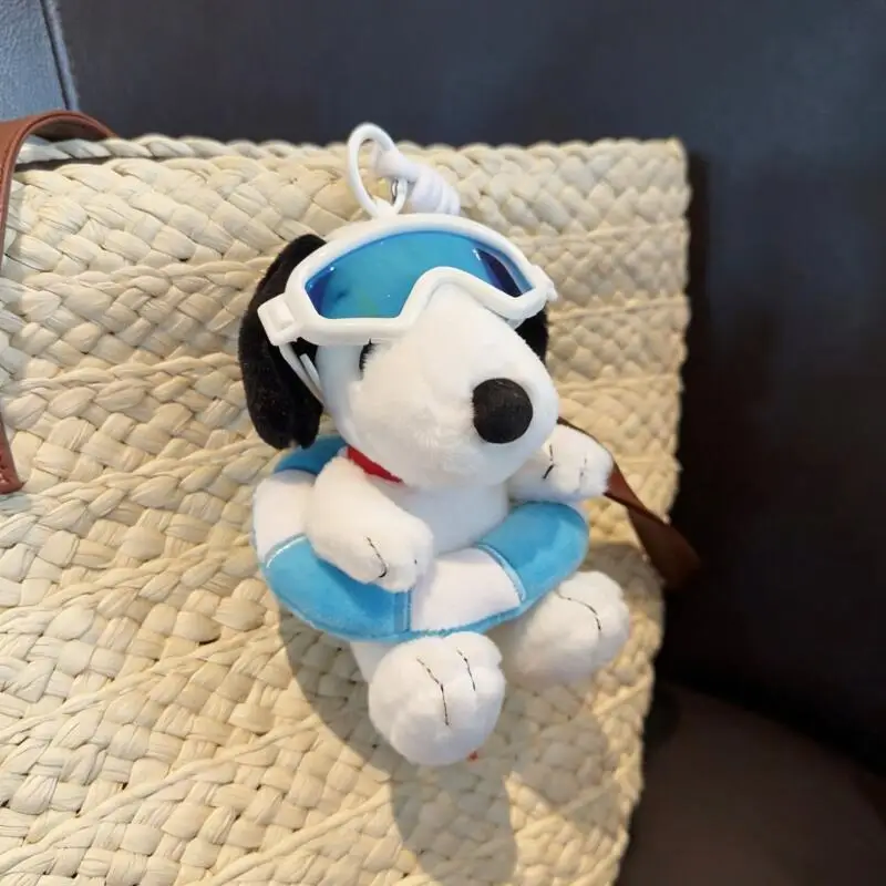 Snoopy Kawaii Plush Pendant with Blue Goggles Swim Ring Cartoon Stuffed Doll Keychain Backpack Charm Decorative Gift for Fans
