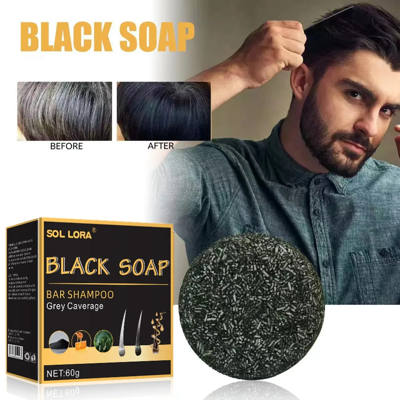 

Hair Shampoo Bar for Black Thick Strong Hair,Deep Clean Scalp Nourish Smooth Anti Hair Loss Solid Soap
