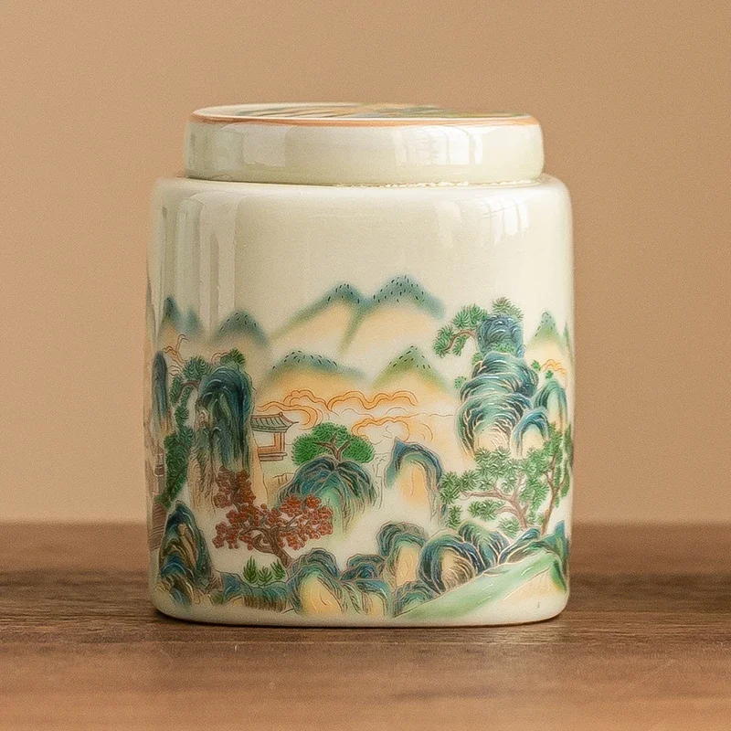 

Simple Ceramic Mountain Water Tea Caddy with Lid Sealed Candy Jar Household Multi-functional Coffee Bean Nut Powder Storage Box