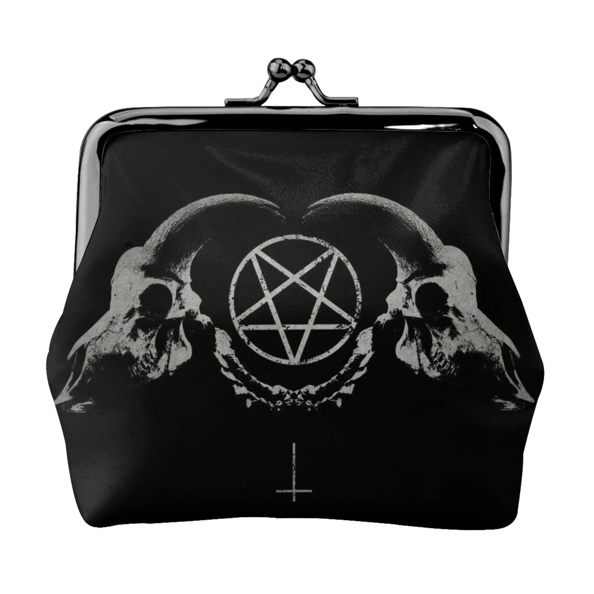 Occult Church of Satan Goat Goth Pentagram Satantic  Women Leather Coin Purse Small Change Pouch Closure Buckle Wallet