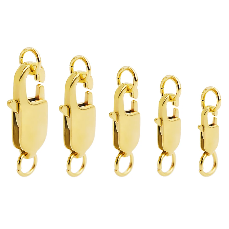 10pcs Gold Stainless Steel Rectangle Lobster Clasps with Jump Rings Hooks Connectors for Bracelet Necklace Chains Jewelry Making