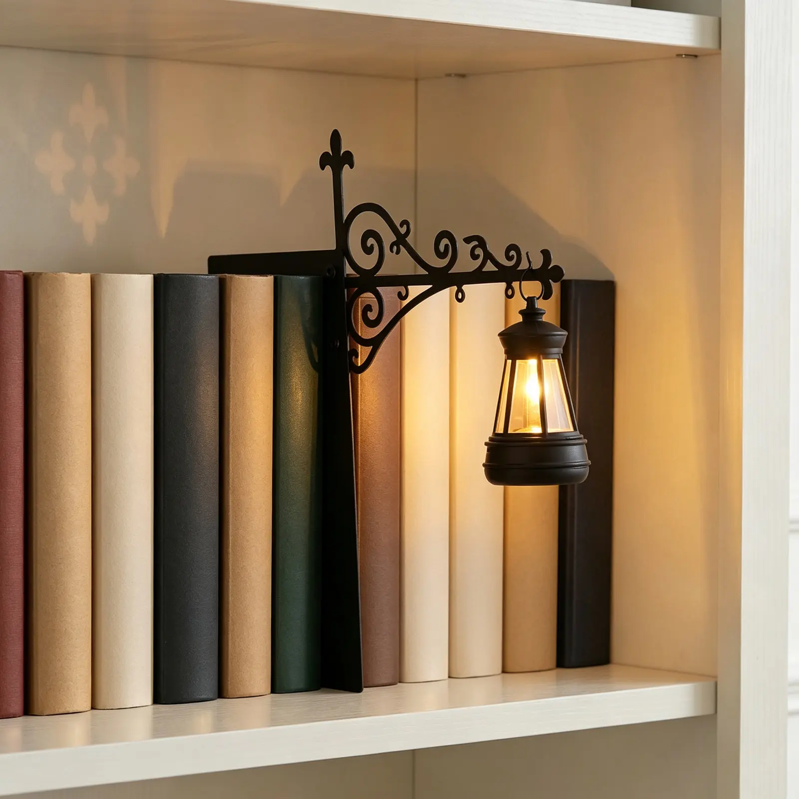 Vintage Mini Bookshelf Lamp Decorative Resin Mini Wall Lamp for Reading Corner Miniature Library Lighting Micro Library Decor