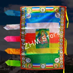 1 String Silk Cloth Multi-color Handmade Lotus Sutra Mantra Scripture Colored Printed Clear Pattern Tibetan Vertical Prayer Flag