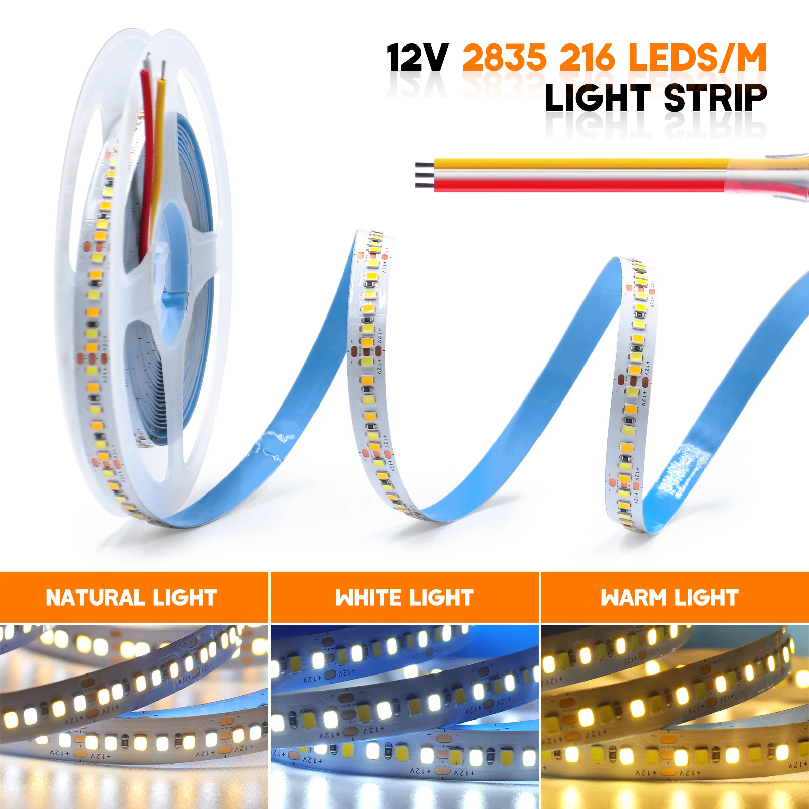 Imagem -03 - Faixa de Luz Led com Fita Flexível 5m Cct Dc12v 2835 216leds m Branco Quente Ip20 Fita