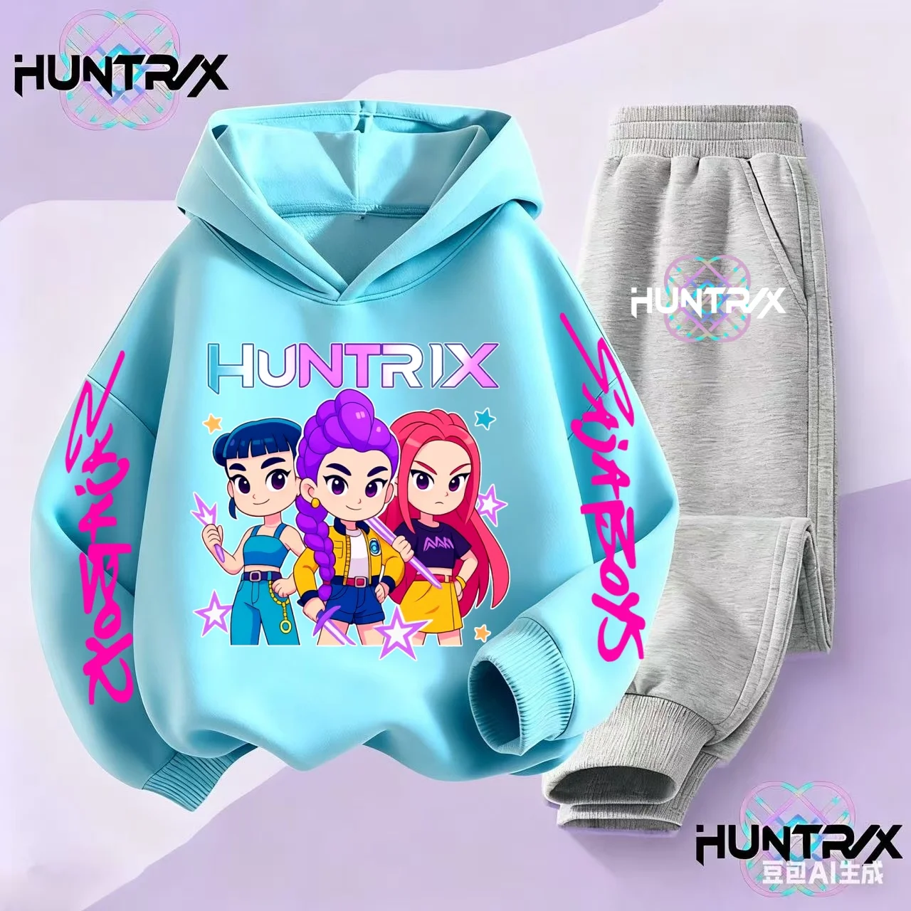 

Kpop Demon Hunters Kawaii пуловер свитшот аниме спортивный костюм мультфильм для девочек и мальчиков детская одежда комплекты унисекс детские толстовки