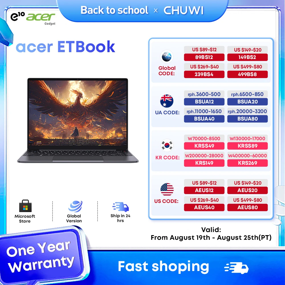 

ACER Gadget e10 ETBook Laptop 14" 16GB RAM 512GB SSD intel i5-12450H Graphics for 12th Gen Computer 2160*1440P Windows 11 WiFi6