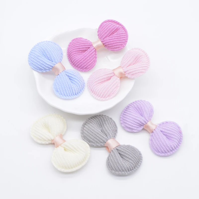 20Pcs 50*28mm Short Plush Cloth Bow Tie Appliques for DIY Clothing Hat Shoes Crafts Accessory Headwear Hair Clips Decor Patches