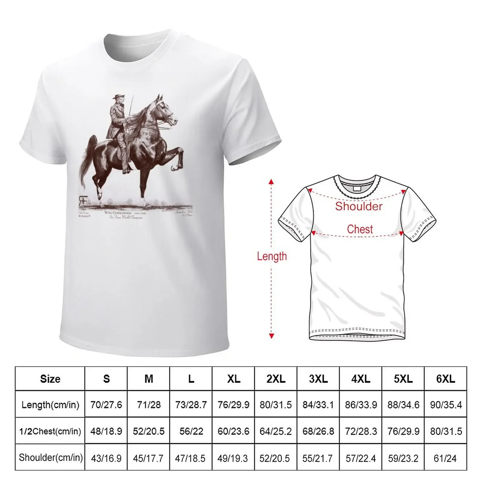 Red Frontier Wing Commander American Saddlebred Drawing 1984 T-Shirt cute clothes hippie clothes mens plain t shirts