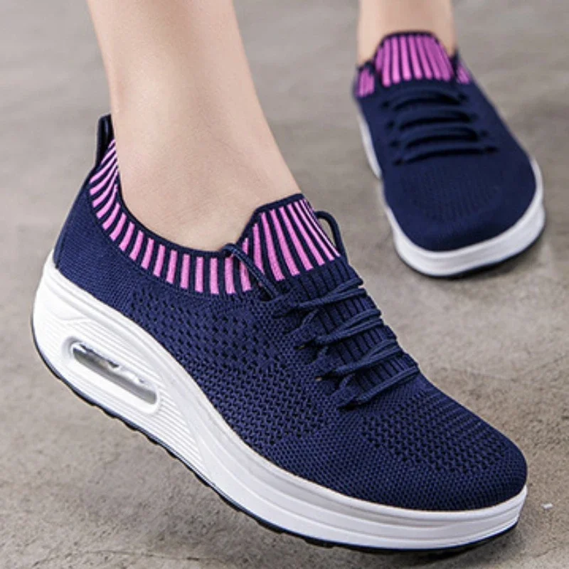 Net Fabric Low Help Breathable Solid Color Air Cushion Thick Soled Slip-on 2024 New Large Size Women's Shoes Zapatos De Mujer