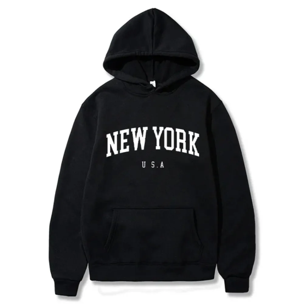 Relaxed Fit Women's Hoodie NEW YORK U.S.A. Lettering Pullover Sweatshirt Fashion Casual HipHop Sweatshirt Harajuku Unisex