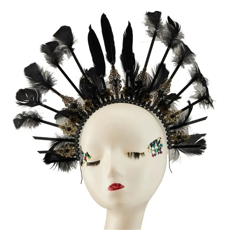 

652F обруч для волос с перьями и шипами для взрослых, косплей, Святая Корона, макияж, карнавальные украшения для волос