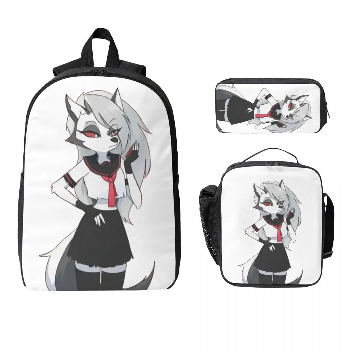 

Loona Helluva Boss Loona Backpack Student Boy Girl BookBag School Bag Computer Shoulder Bags 3ps Insulated Lunch Bag Pencil Case